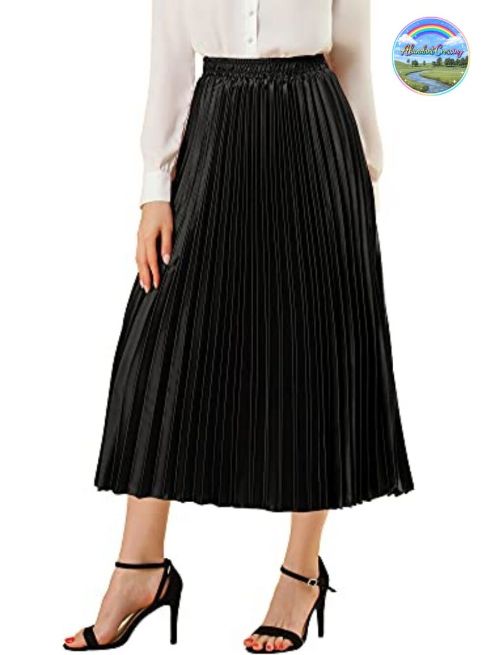 Pleated Metallic High Waisted A-Line Midi Party Skirt